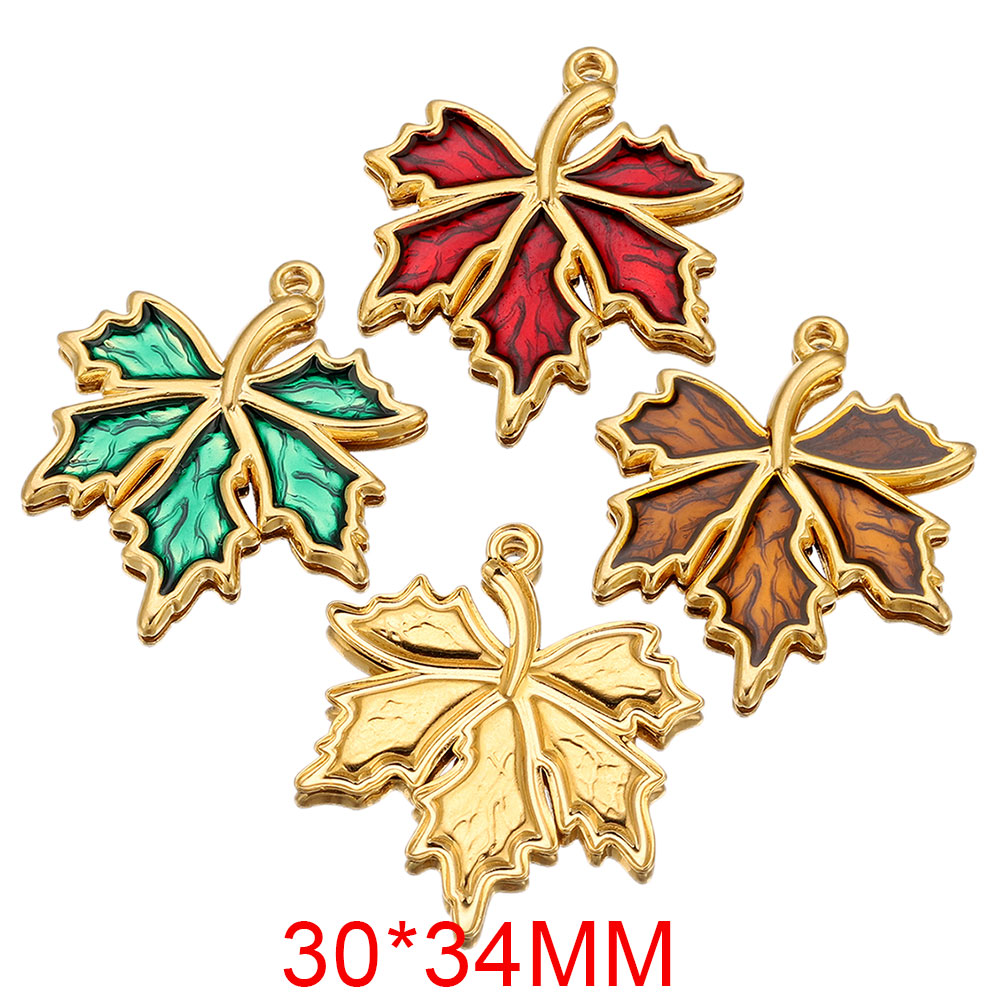 Gold Leaf Foil - 3PCS Stainless Steel Charms Enamel Leaf